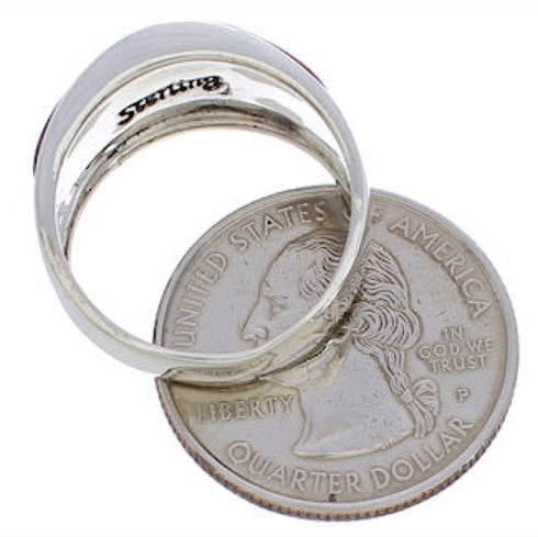 Multicolor Inlay Southwestern Silver Ring Size 8-3/4 EX50896